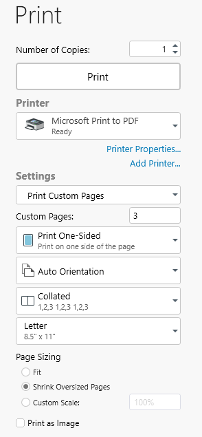 PDF Extra: print pages options menu